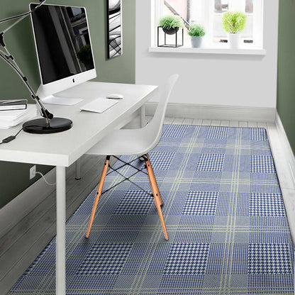 Blue And White Glen Plaid Print Area Rug