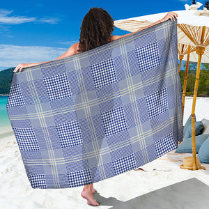 Blue And White Glen Plaid Print Beach Sarong Wrap