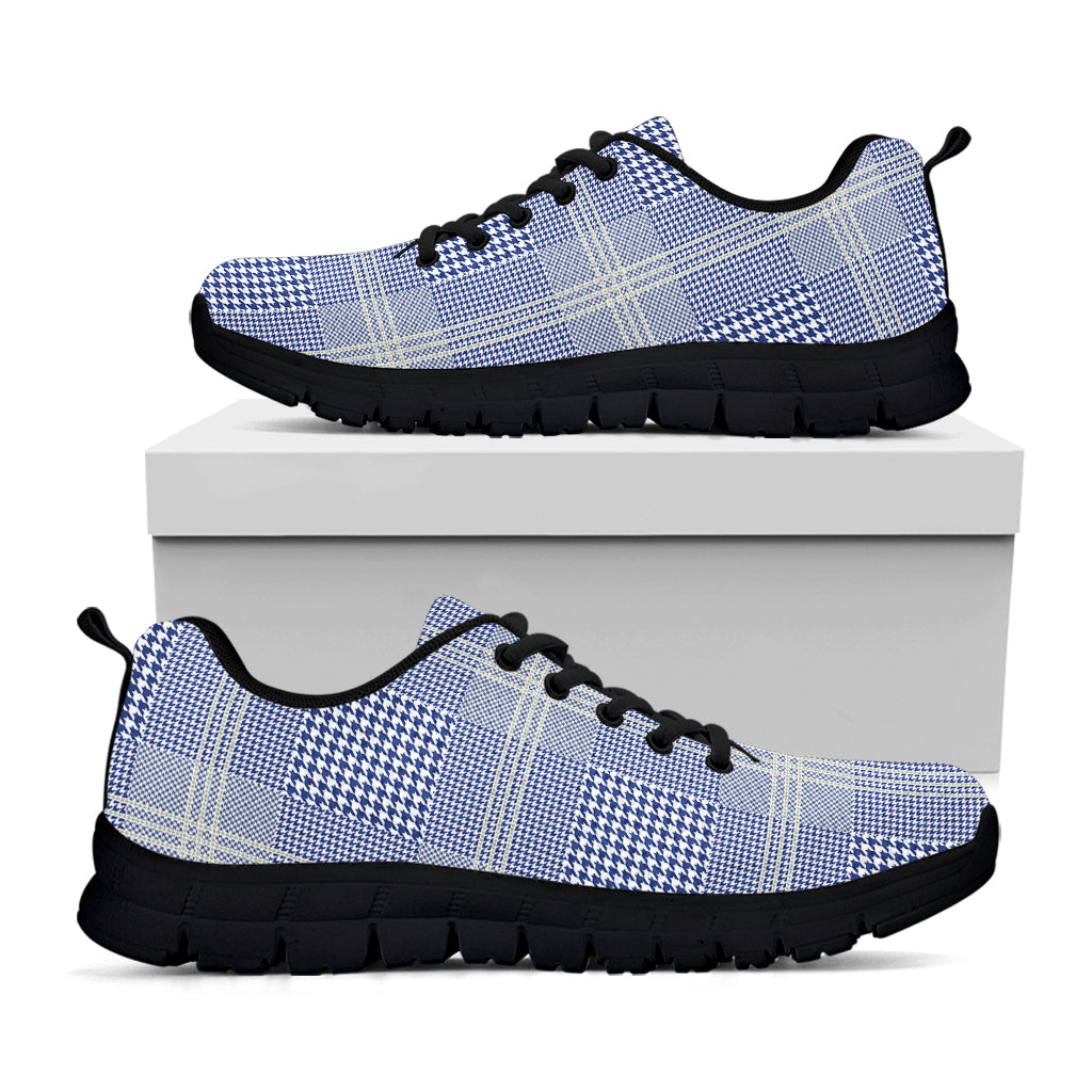 Blue And White Glen Plaid Print Black Sneakers