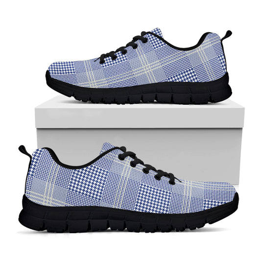 Blue And White Glen Plaid Print Black Sneakers