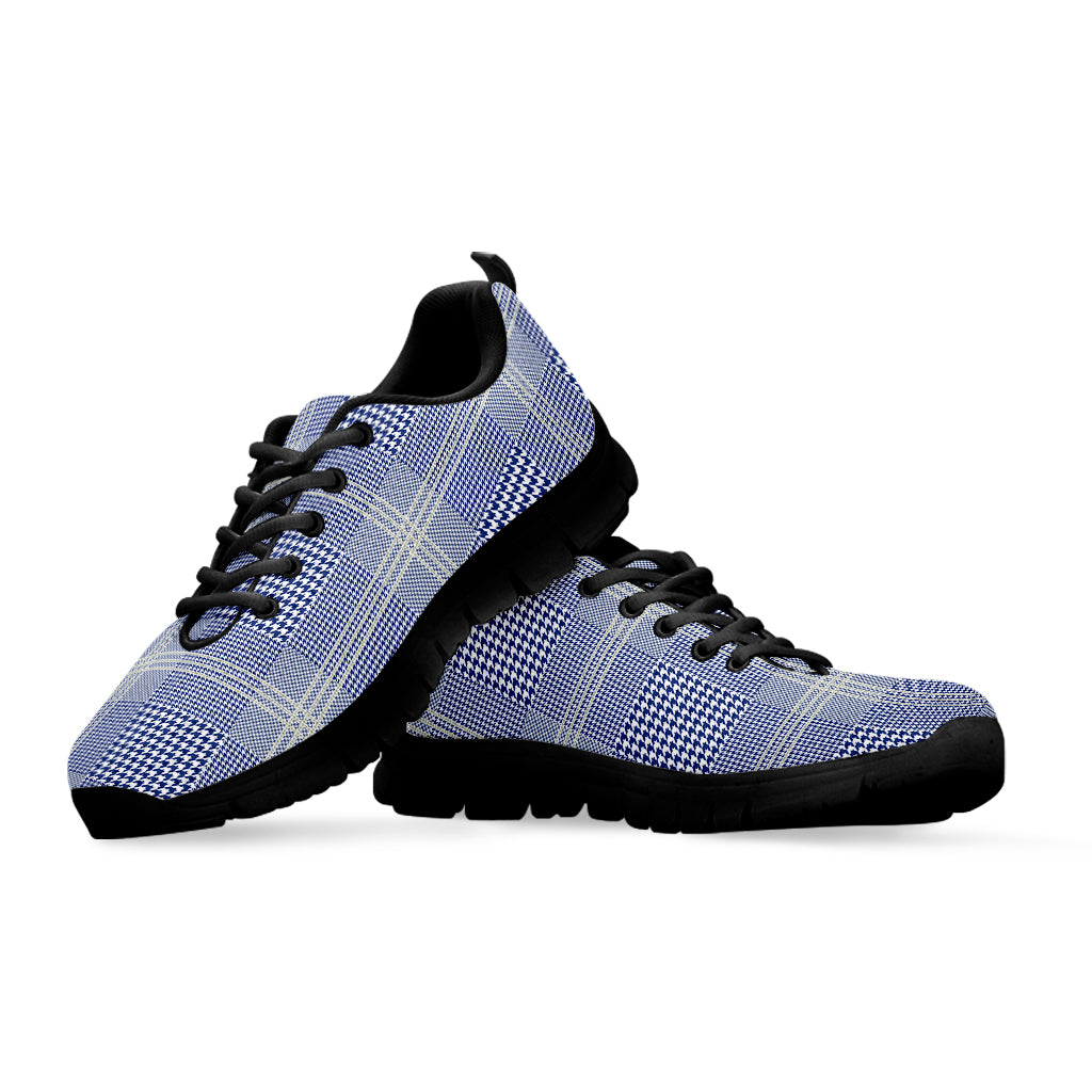 Blue And White Glen Plaid Print Black Sneakers