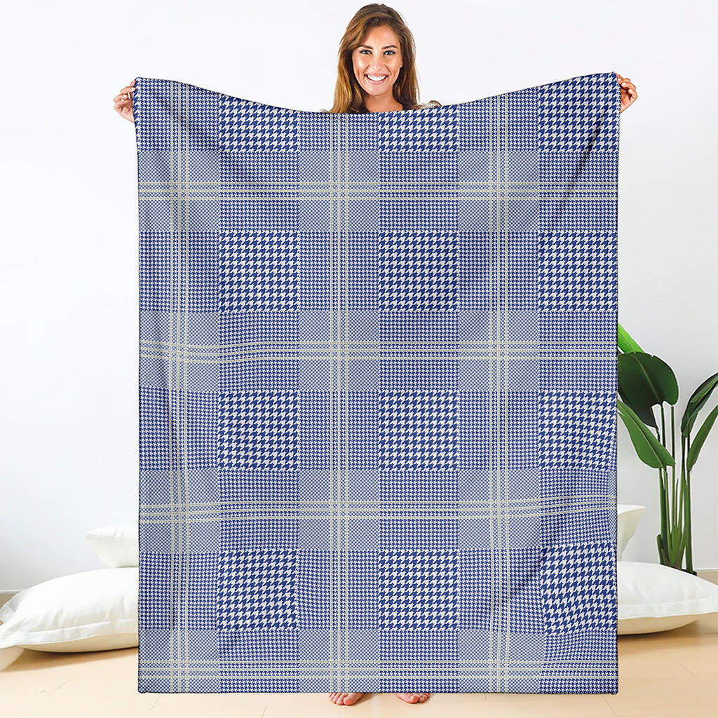Blue And White Glen Plaid Print Blanket