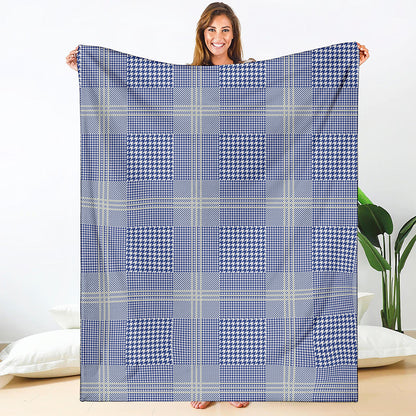 Blue And White Glen Plaid Print Blanket