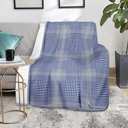 Blue And White Glen Plaid Print Blanket