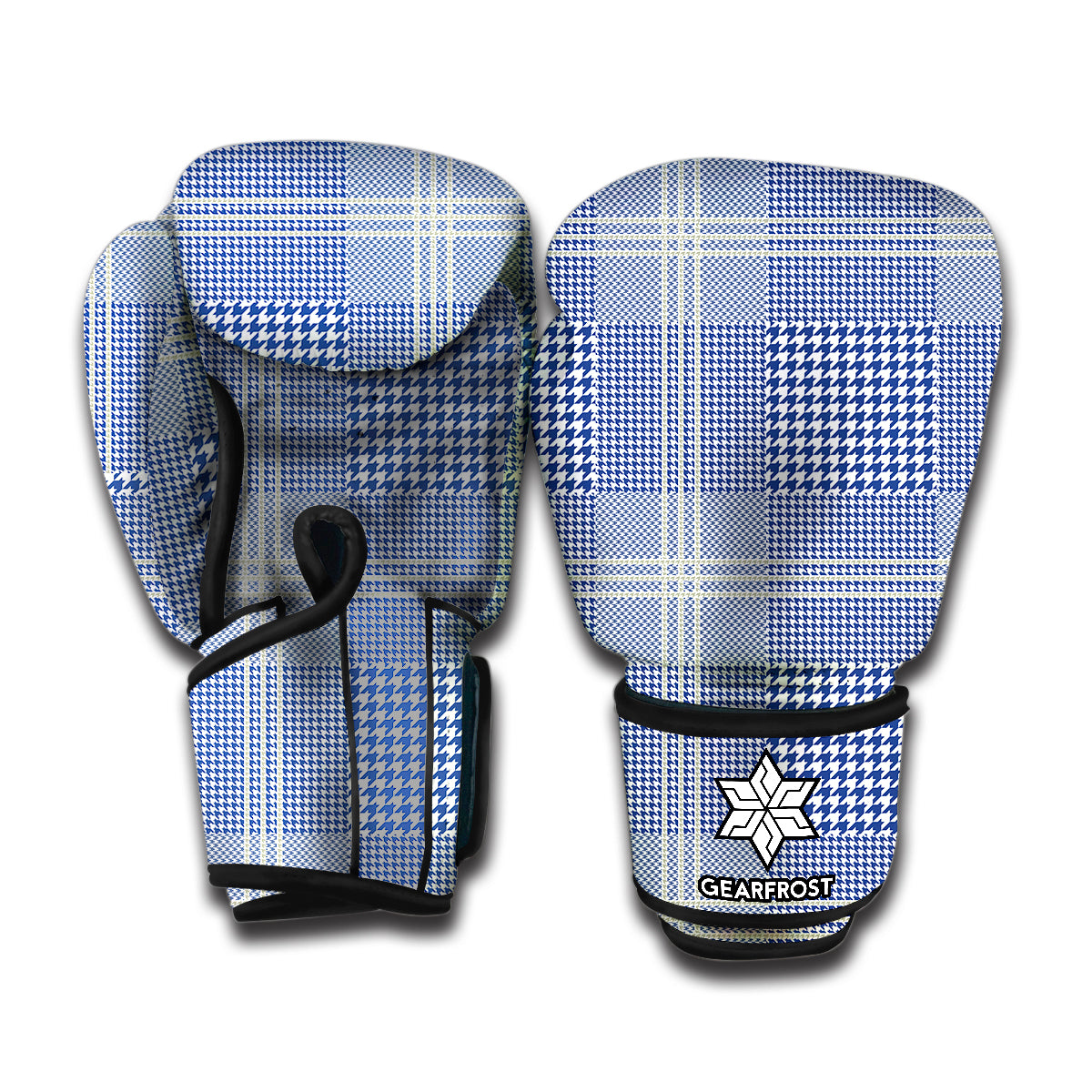 Blue And White Glen Plaid Print Boxing Gloves