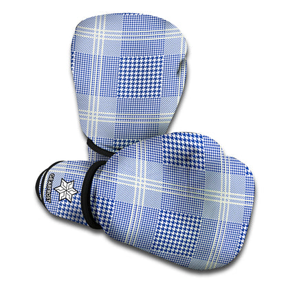 Blue And White Glen Plaid Print Boxing Gloves