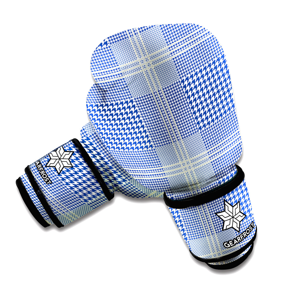 Blue And White Glen Plaid Print Boxing Gloves