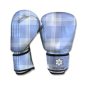 Blue And White Glen Plaid Print Boxing Gloves