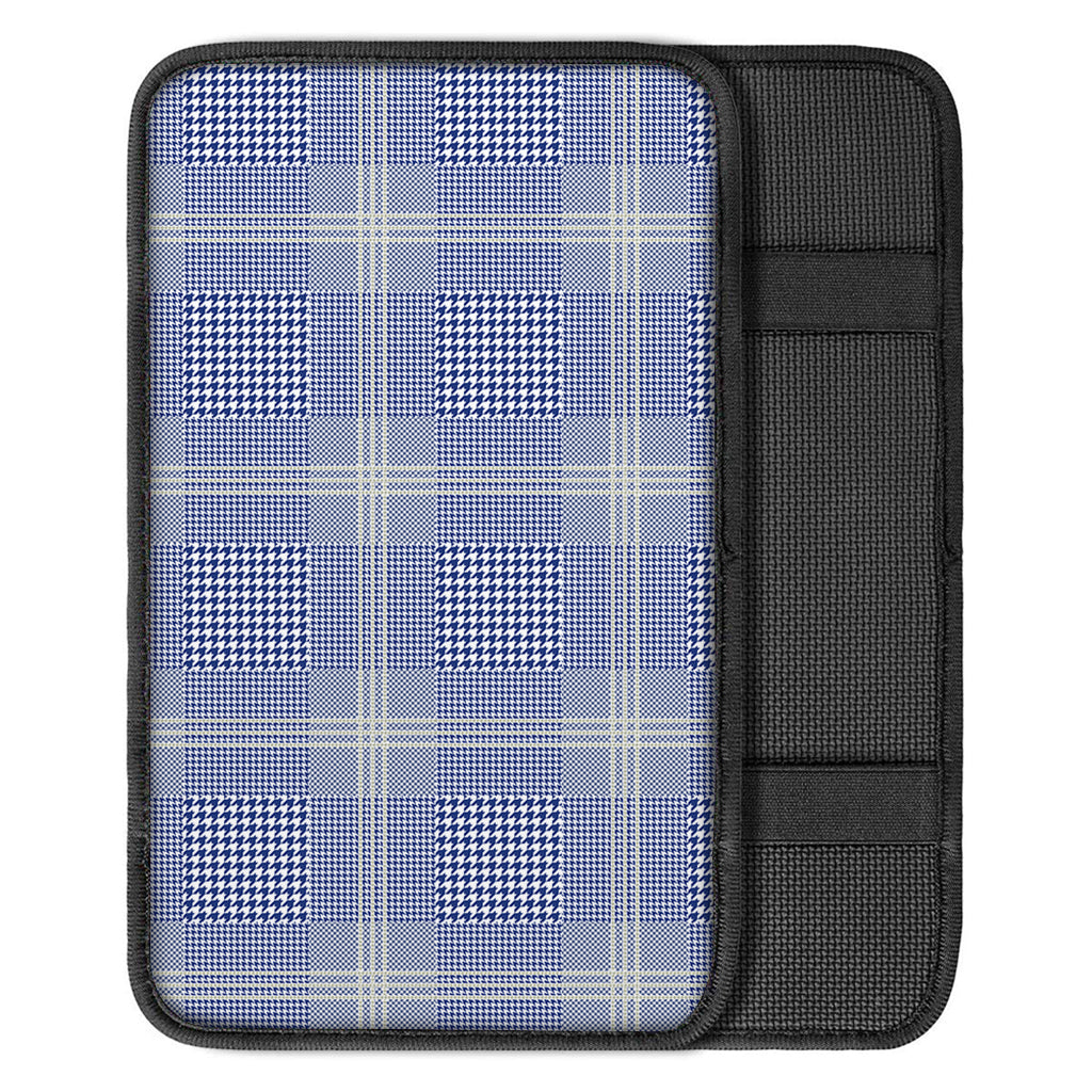 Blue And White Glen Plaid Print Car Center Console Cover