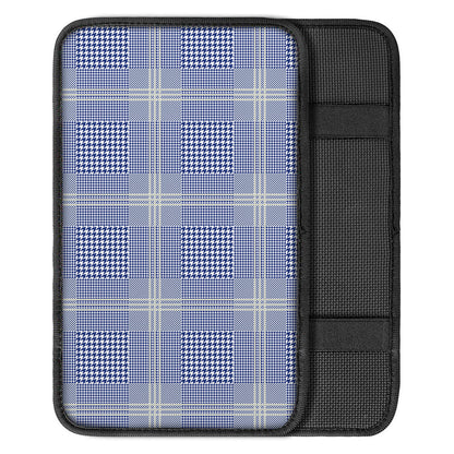 Blue And White Glen Plaid Print Car Center Console Cover