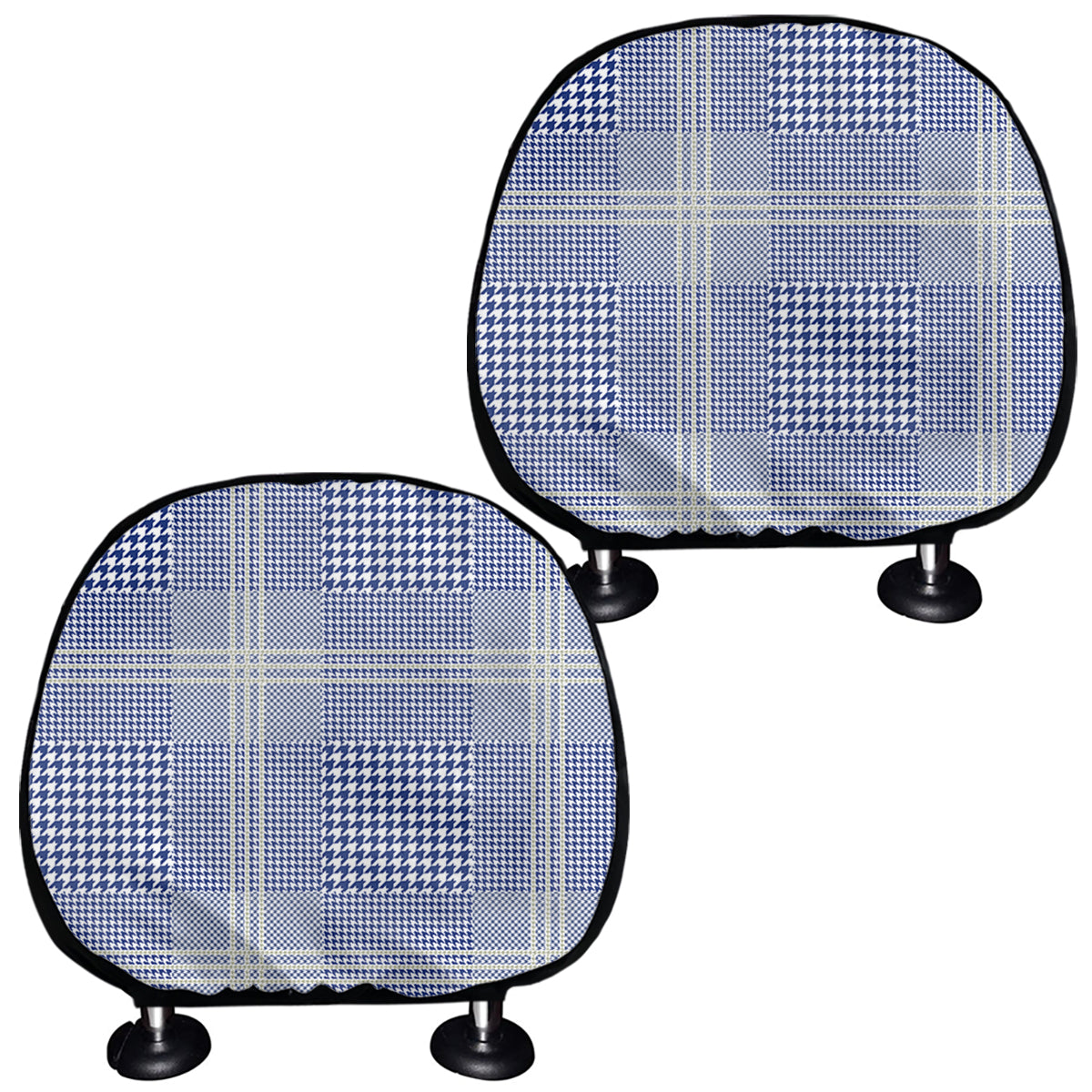 Blue And White Glen Plaid Print Car Headrest Covers