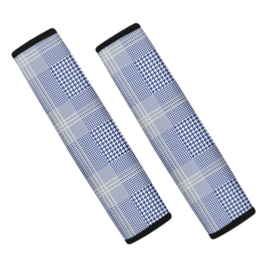 Blue And White Glen Plaid Print Car Seat Belt Covers