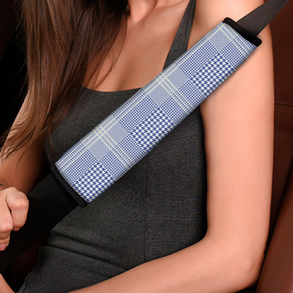 Blue And White Glen Plaid Print Car Seat Belt Covers