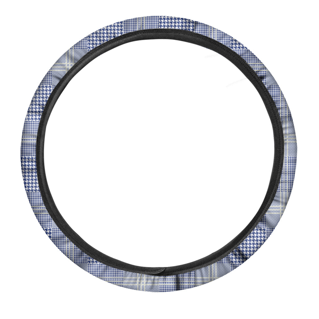 Blue And White Glen Plaid Print Car Steering Wheel Cover