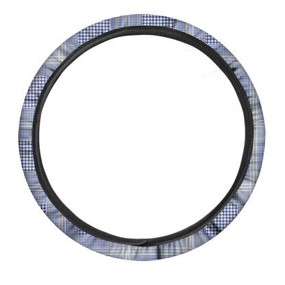 Blue And White Glen Plaid Print Car Steering Wheel Cover