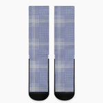 Blue And White Glen Plaid Print Crew Socks