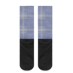 Blue And White Glen Plaid Print Crew Socks