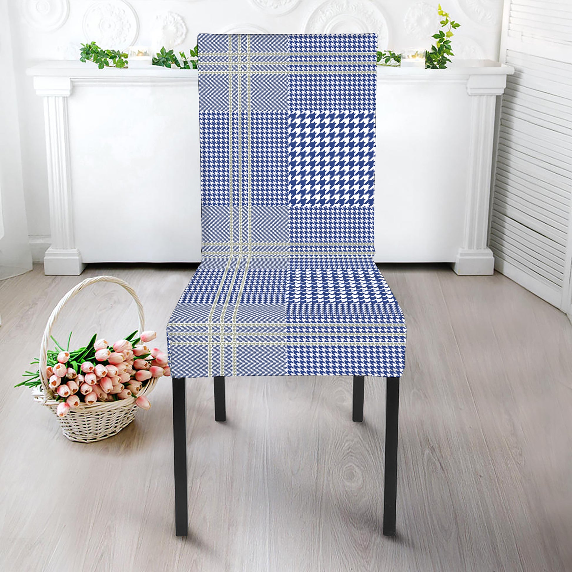 Blue And White Glen Plaid Print Dining Chair Slipcover