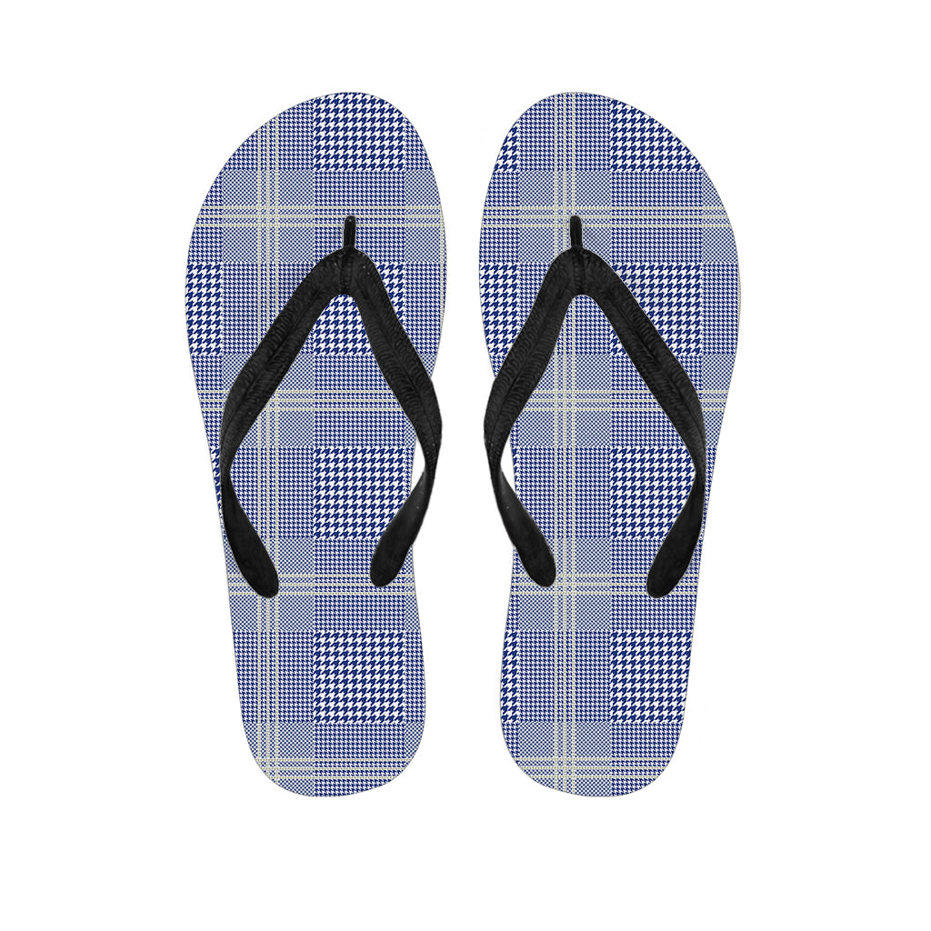 Blue And White Glen Plaid Print Flip Flops