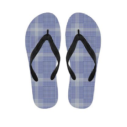 Blue And White Glen Plaid Print Flip Flops