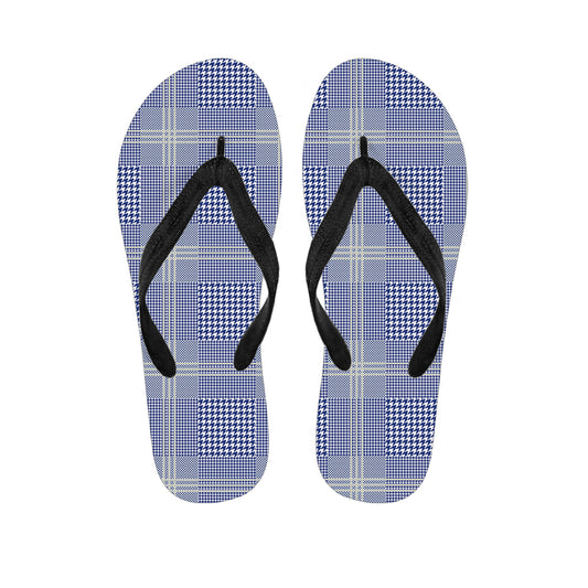 Blue And White Glen Plaid Print Flip Flops
