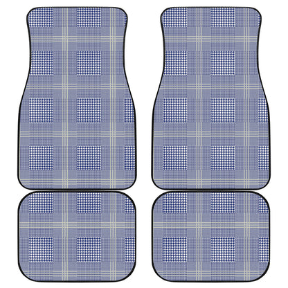 Blue And White Glen Plaid Print Front and Back Car Floor Mats