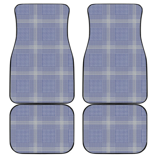 Blue And White Glen Plaid Print Front and Back Car Floor Mats