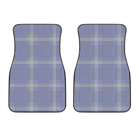Blue And White Glen Plaid Print Front Car Floor Mats
