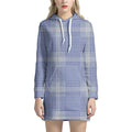 Blue And White Glen Plaid Print Pullover Hoodie Dress