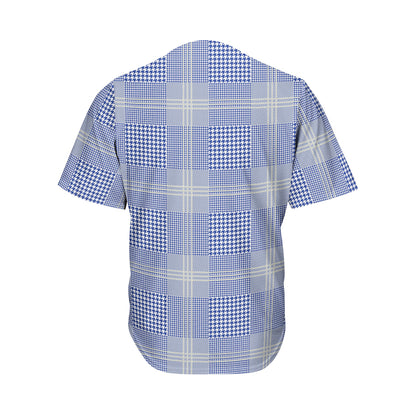 Blue And White Glen Plaid Print Men's Baseball Jersey
