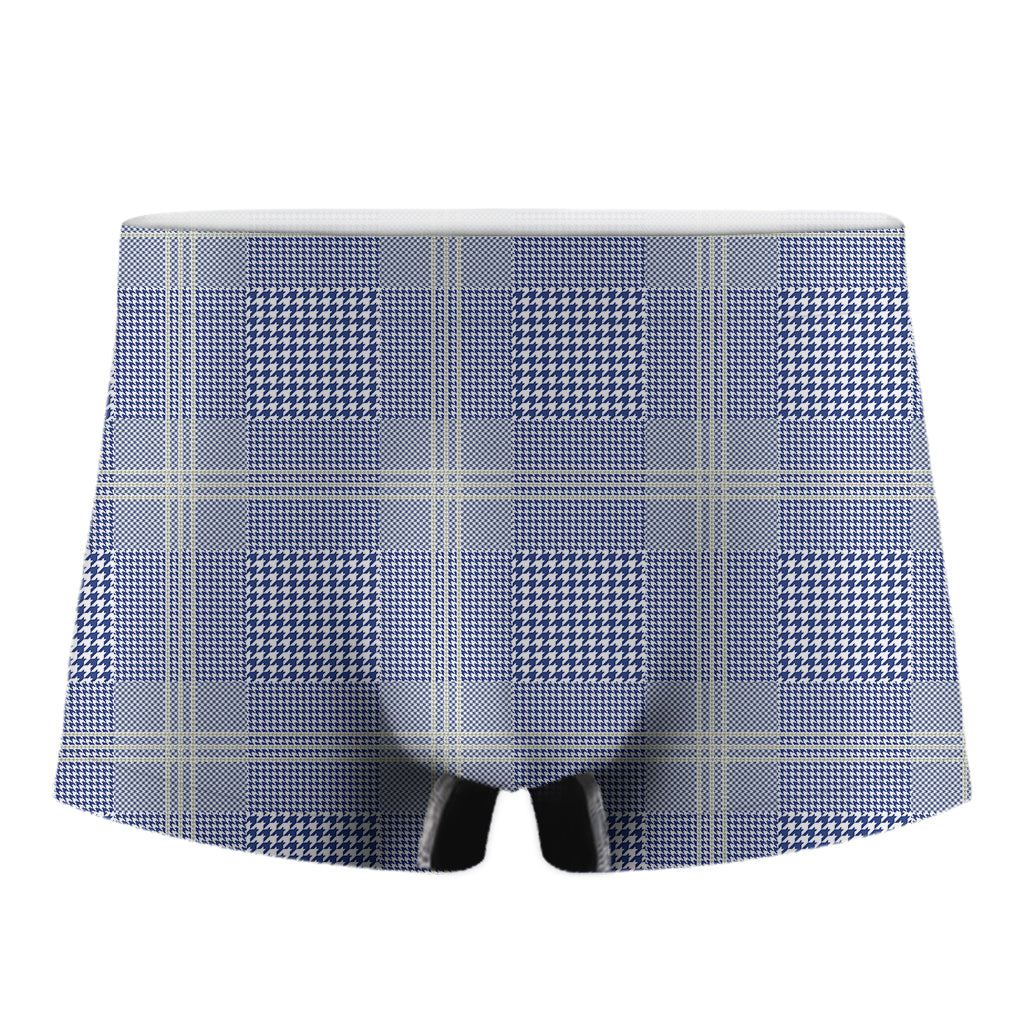 Blue And White Glen Plaid Print Men's Boxer Briefs