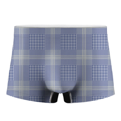 Blue And White Glen Plaid Print Men's Boxer Briefs