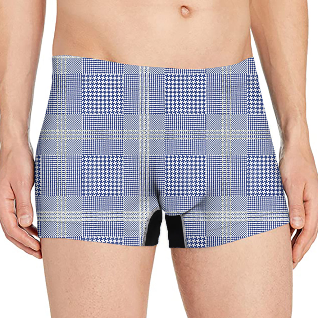 Blue And White Glen Plaid Print Men's Boxer Briefs