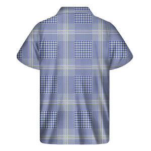 Blue And White Glen Plaid Print Men's Short Sleeve Shirt