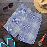 Blue And White Glen Plaid Print Men's Shorts