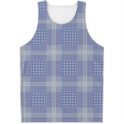 Blue And White Glen Plaid Print Men's Tank Top