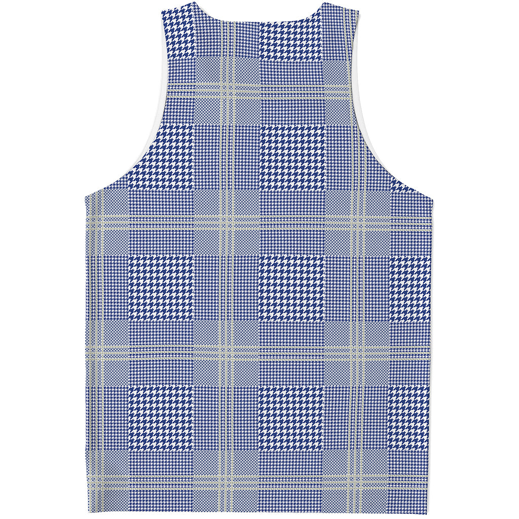 Blue And White Glen Plaid Print Men's Tank Top