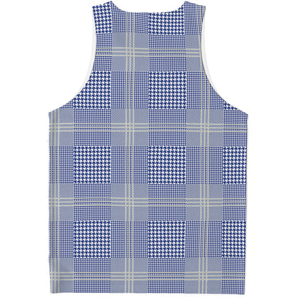 Blue And White Glen Plaid Print Men's Tank Top