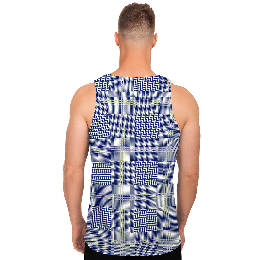 Blue And White Glen Plaid Print Men's Tank Top