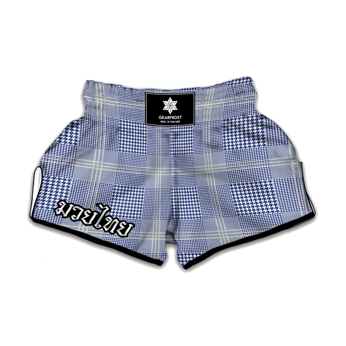 Blue And White Glen Plaid Print Muay Thai Boxing Shorts