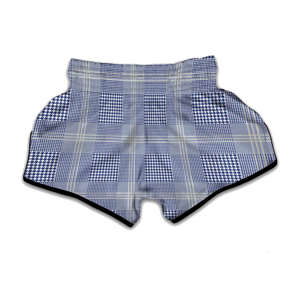 Blue And White Glen Plaid Print Muay Thai Boxing Shorts