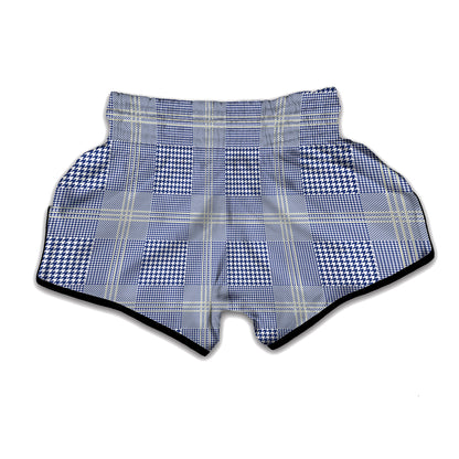 Blue And White Glen Plaid Print Muay Thai Boxing Shorts