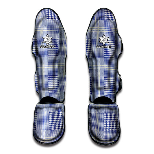 Blue And White Glen Plaid Print Muay Thai Shin Guard