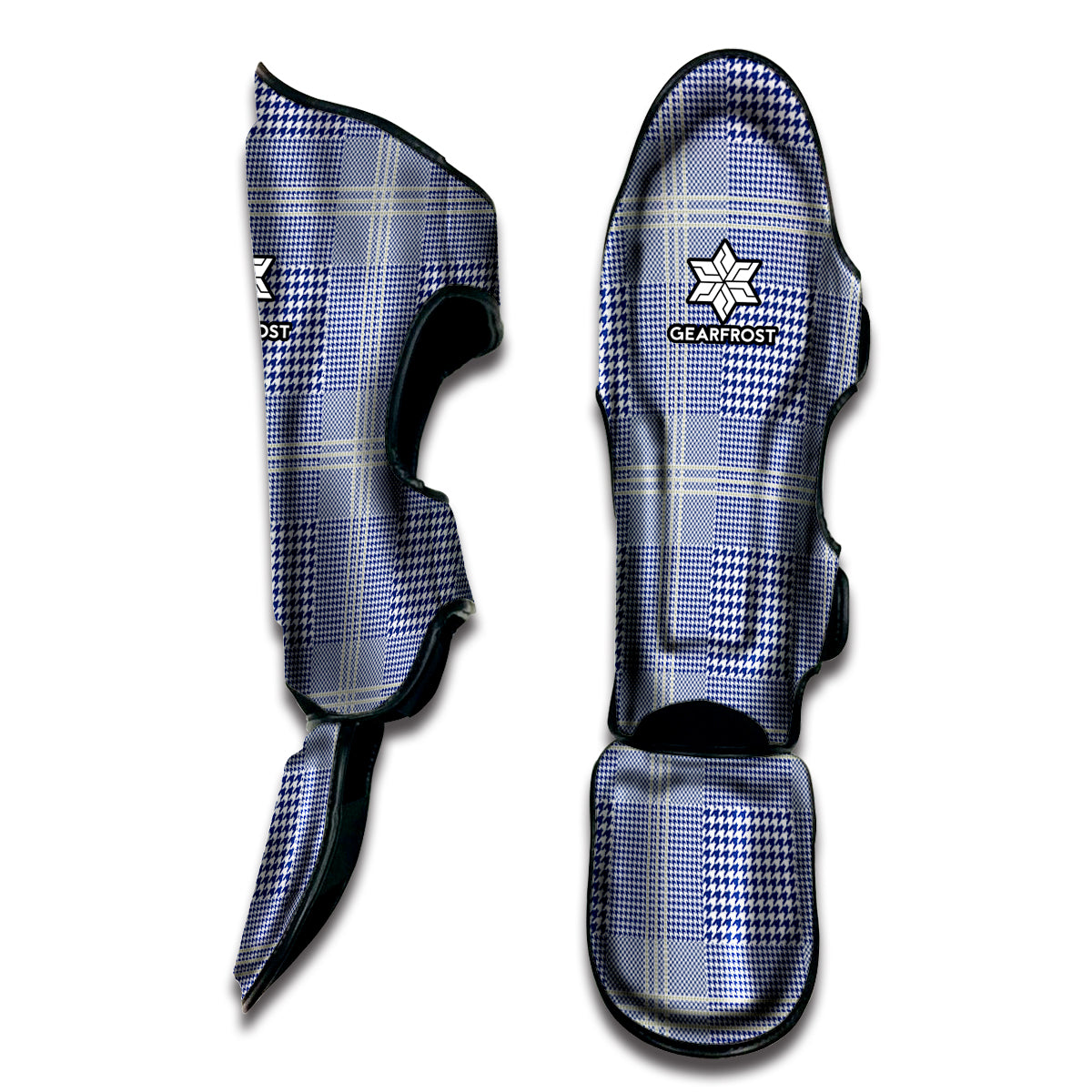 Blue And White Glen Plaid Print Muay Thai Shin Guard
