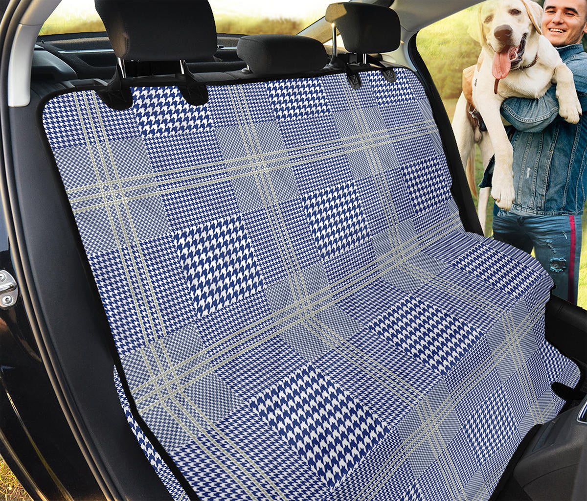 Blue And White Glen Plaid Print Pet Car Back Seat Cover