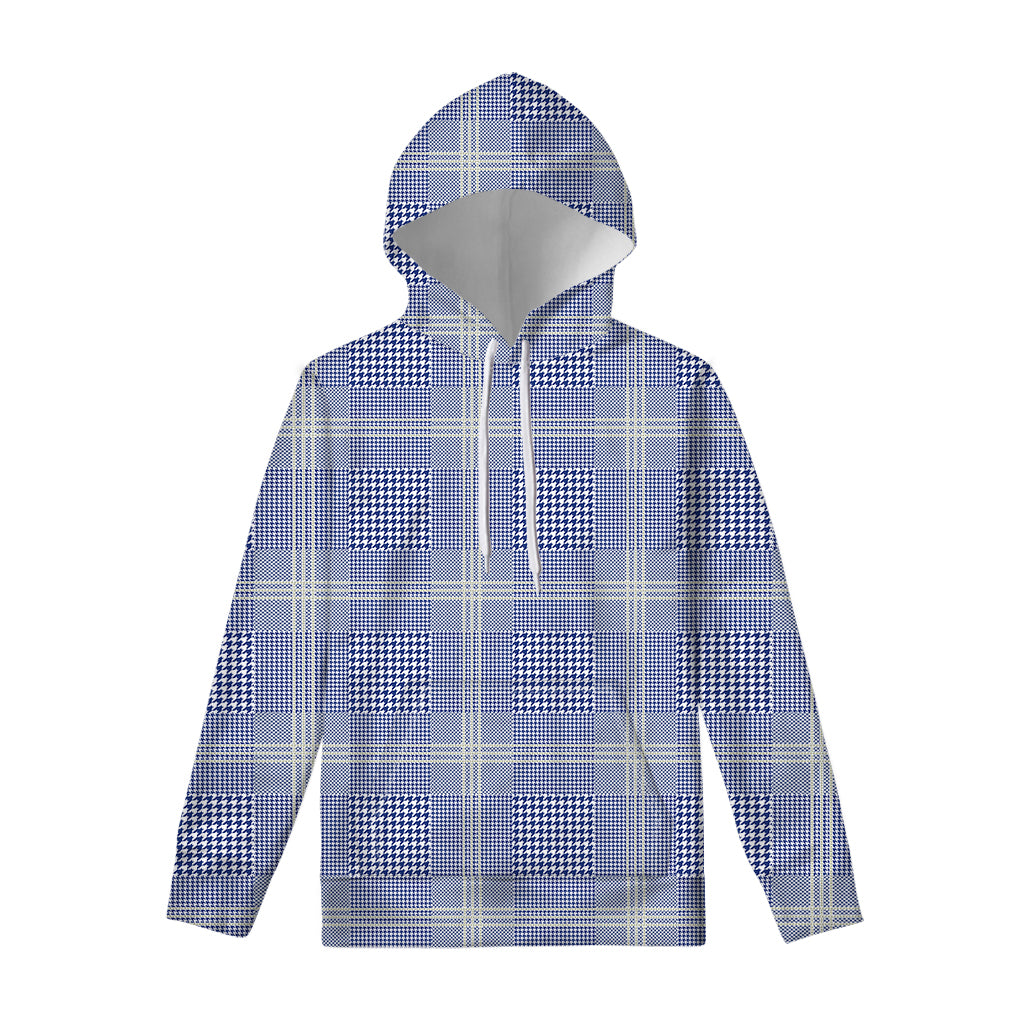 Blue And White Glen Plaid Print Pullover Hoodie