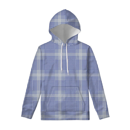 Blue And White Glen Plaid Print Pullover Hoodie