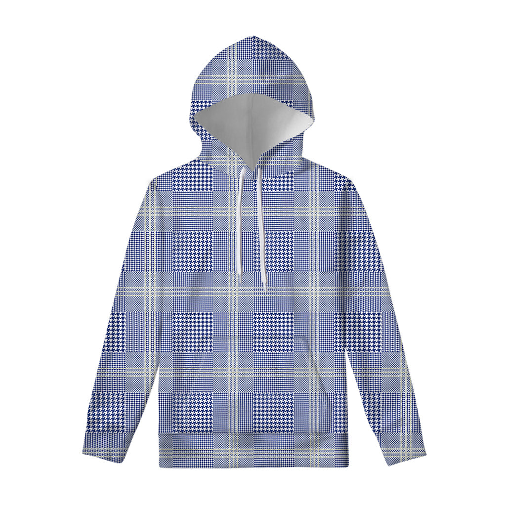 Blue And White Glen Plaid Print Pullover Hoodie