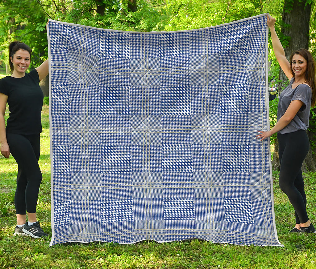 Blue And White Glen Plaid Print Quilt