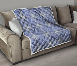 Blue And White Glen Plaid Print Quilt